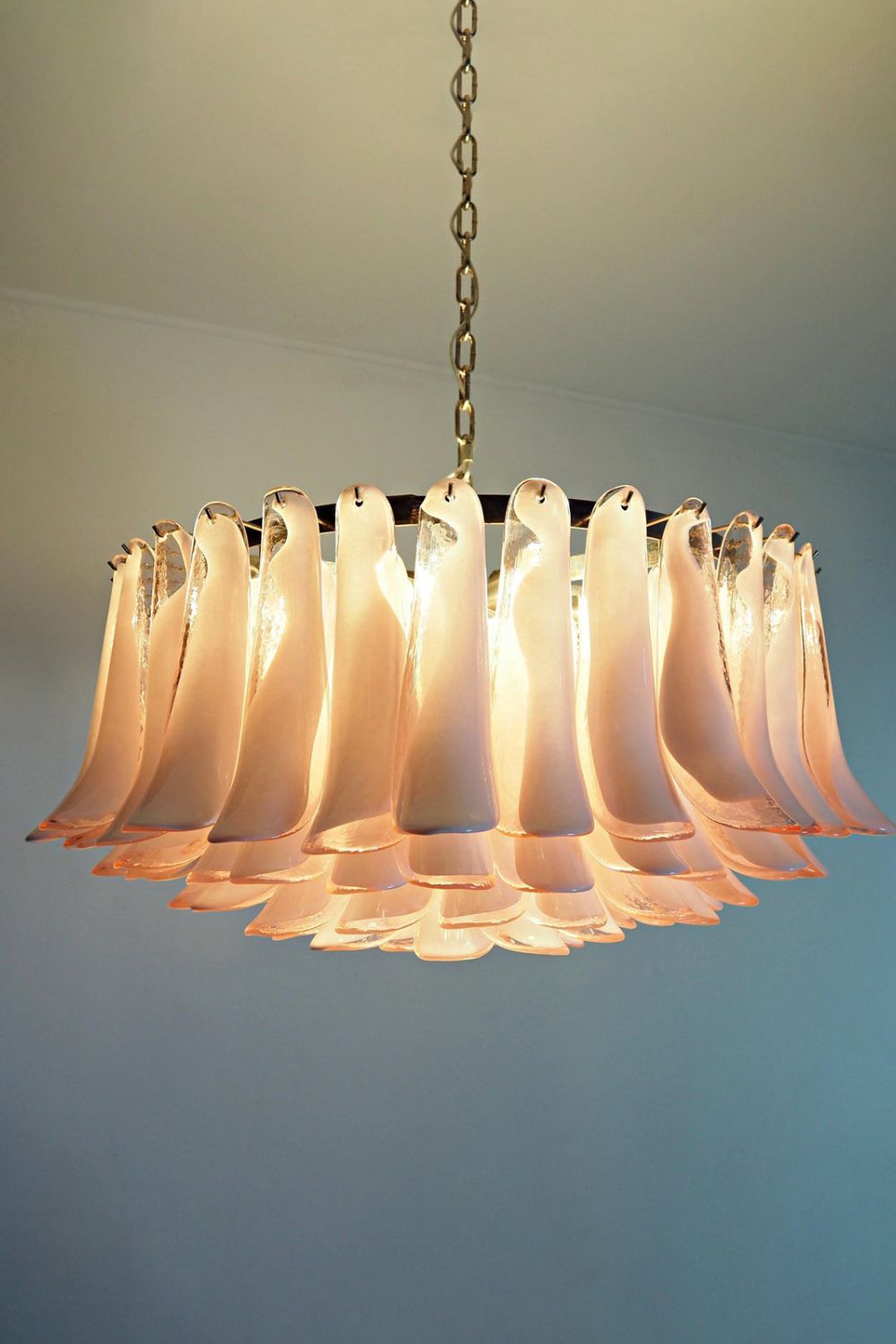 1990s Italian Murano Pink Flower Chandelier