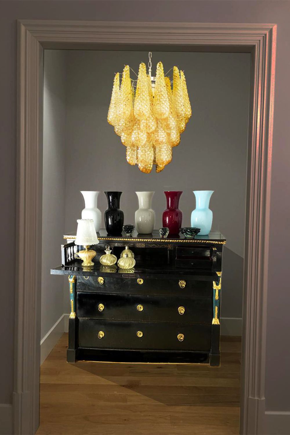 Murano Handcrafted Golden Glass Chandelier