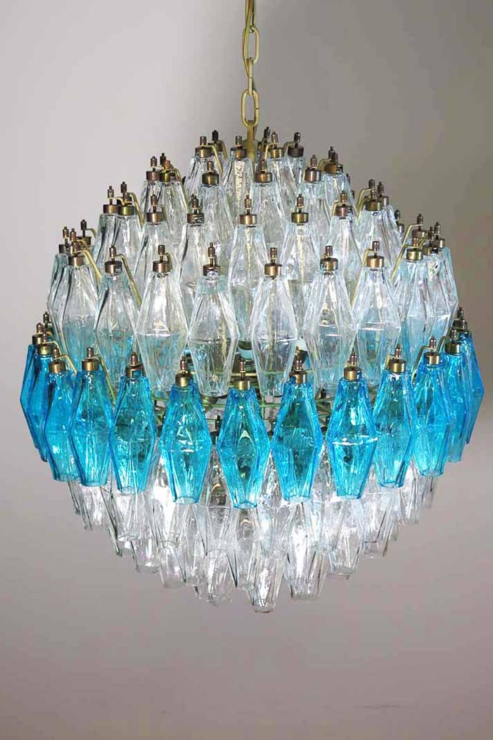 Blue and clear Murano glass spherical chandelier