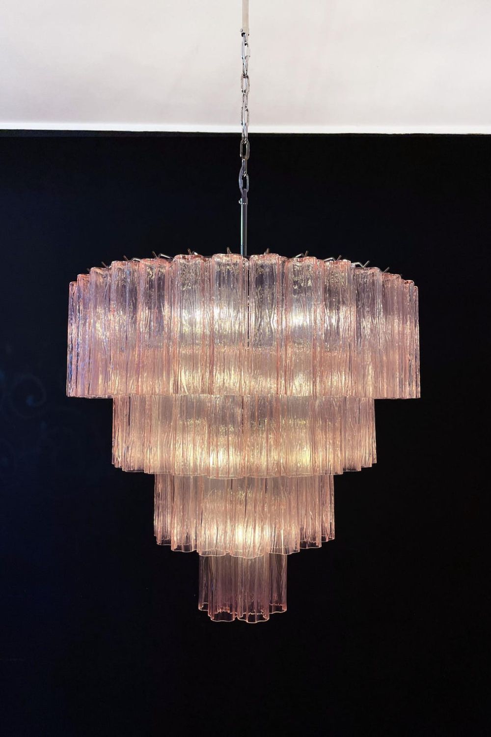 Large Pink Murano Glass Tiered Chandelier