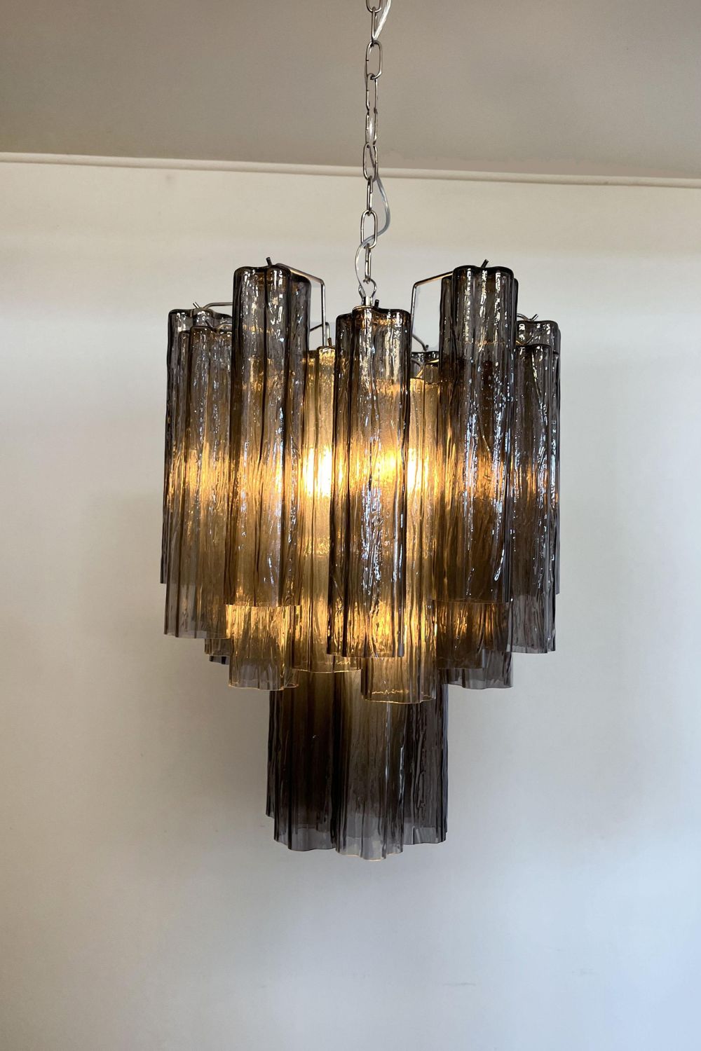 Vintage Smoked Glass Tube Chandelier