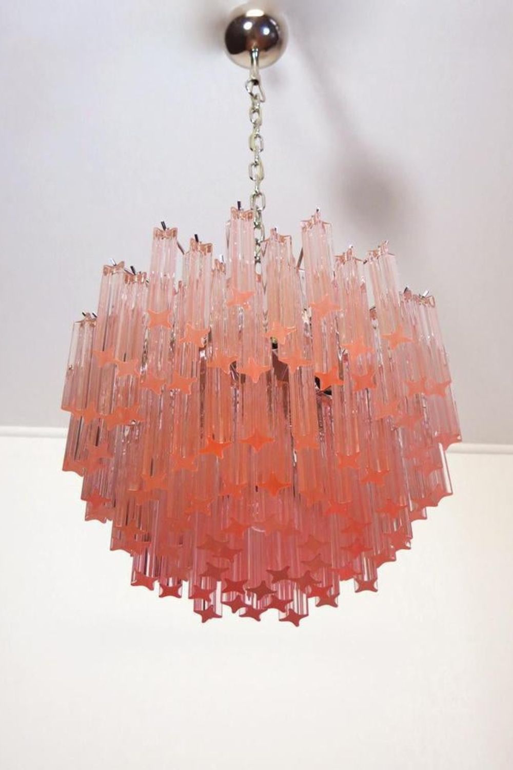 Venetian Pink Crystal Tube Murano Chandelier