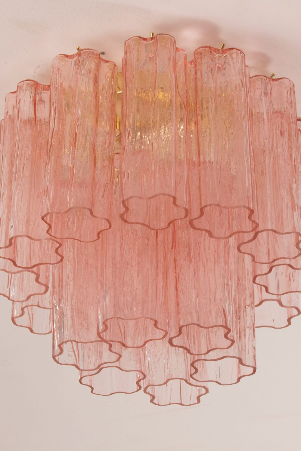 Vintage Pink Murano Tronchi Glass Ceiling Light