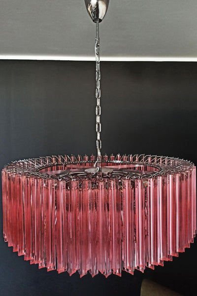 Large pink Murano Triedri glass prism chandelier