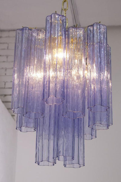 Vintage Murano Blue-Purple Glass Tube Chandelier