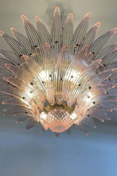 Vintage Murano Pink Palm Leaf Glass Chandelier