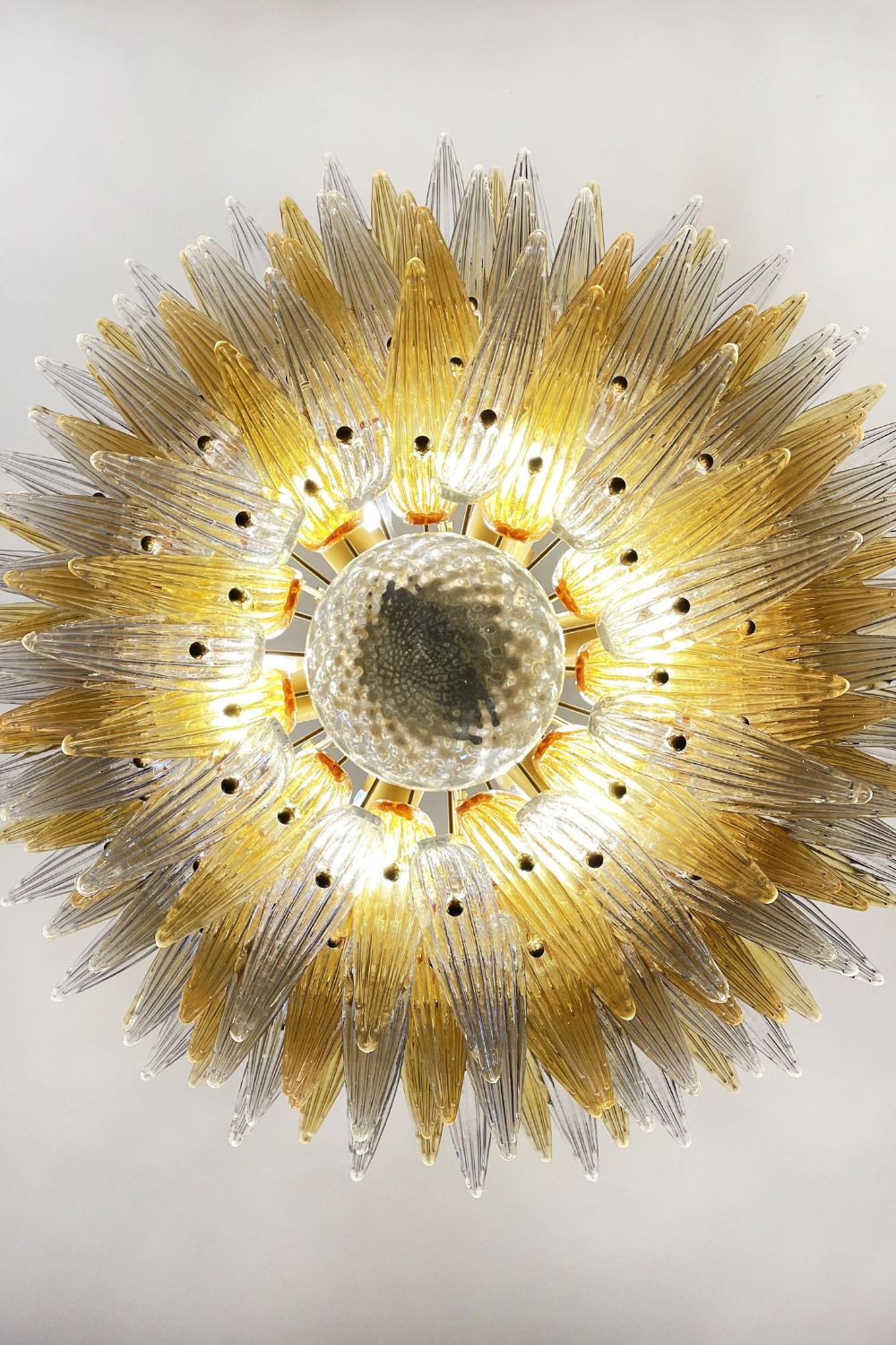 Amber and Clear Murano Glass Palmette Chandelier