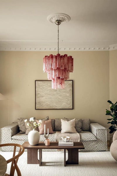 Ruby Glow Murano Three-Tier Glass Chandelier