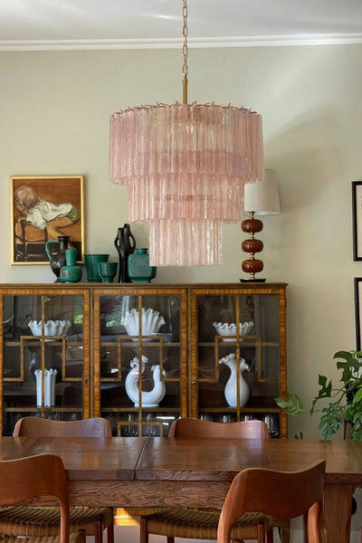 Murano light pink glass tube chandelier