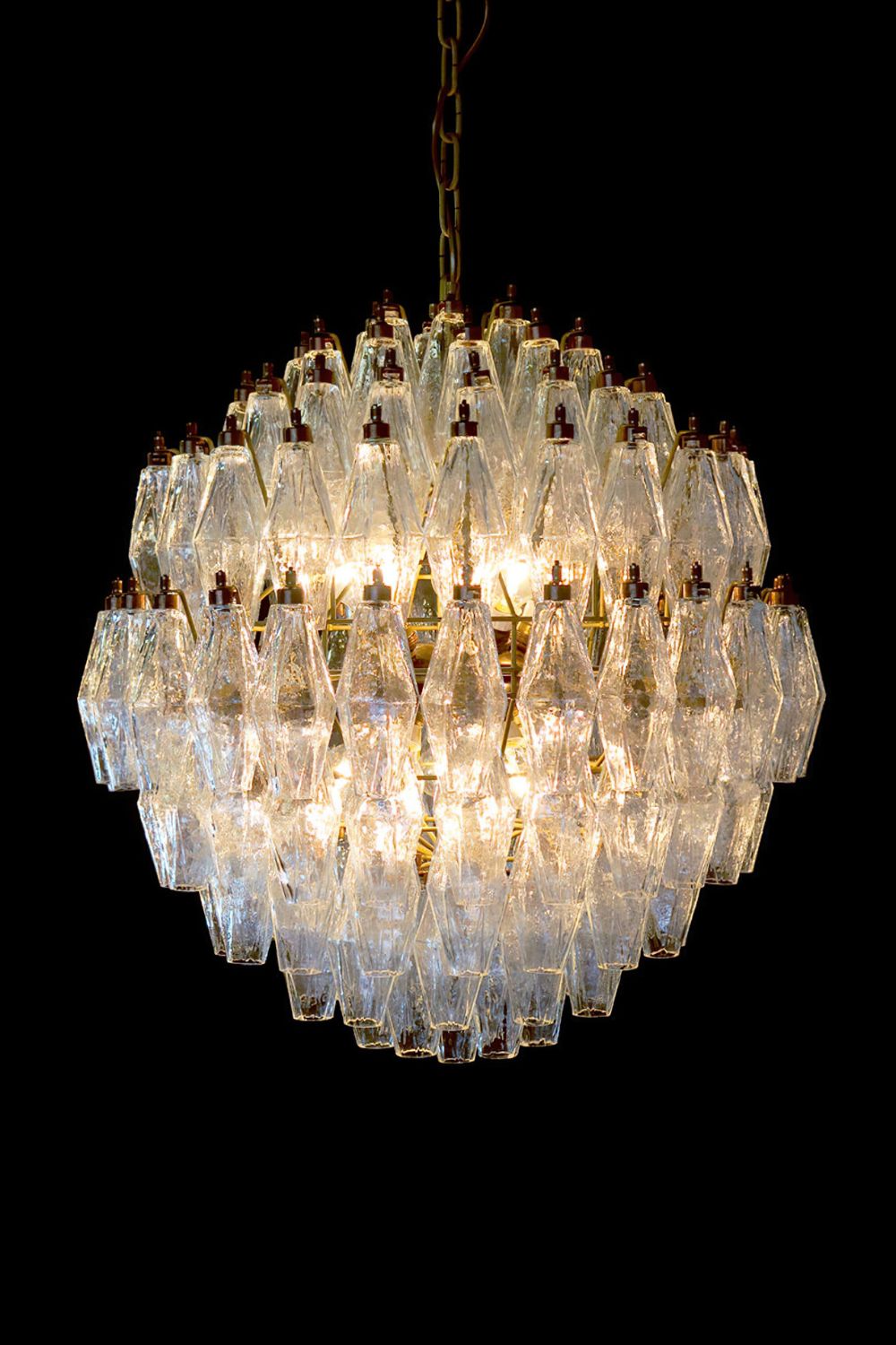 spherical Clear Murano Polyhedron Glass Chandelier