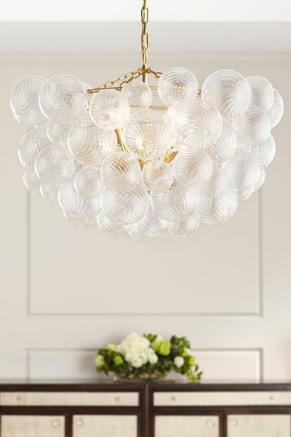 Modern Gold and Clear Glass Sphere Chandelier