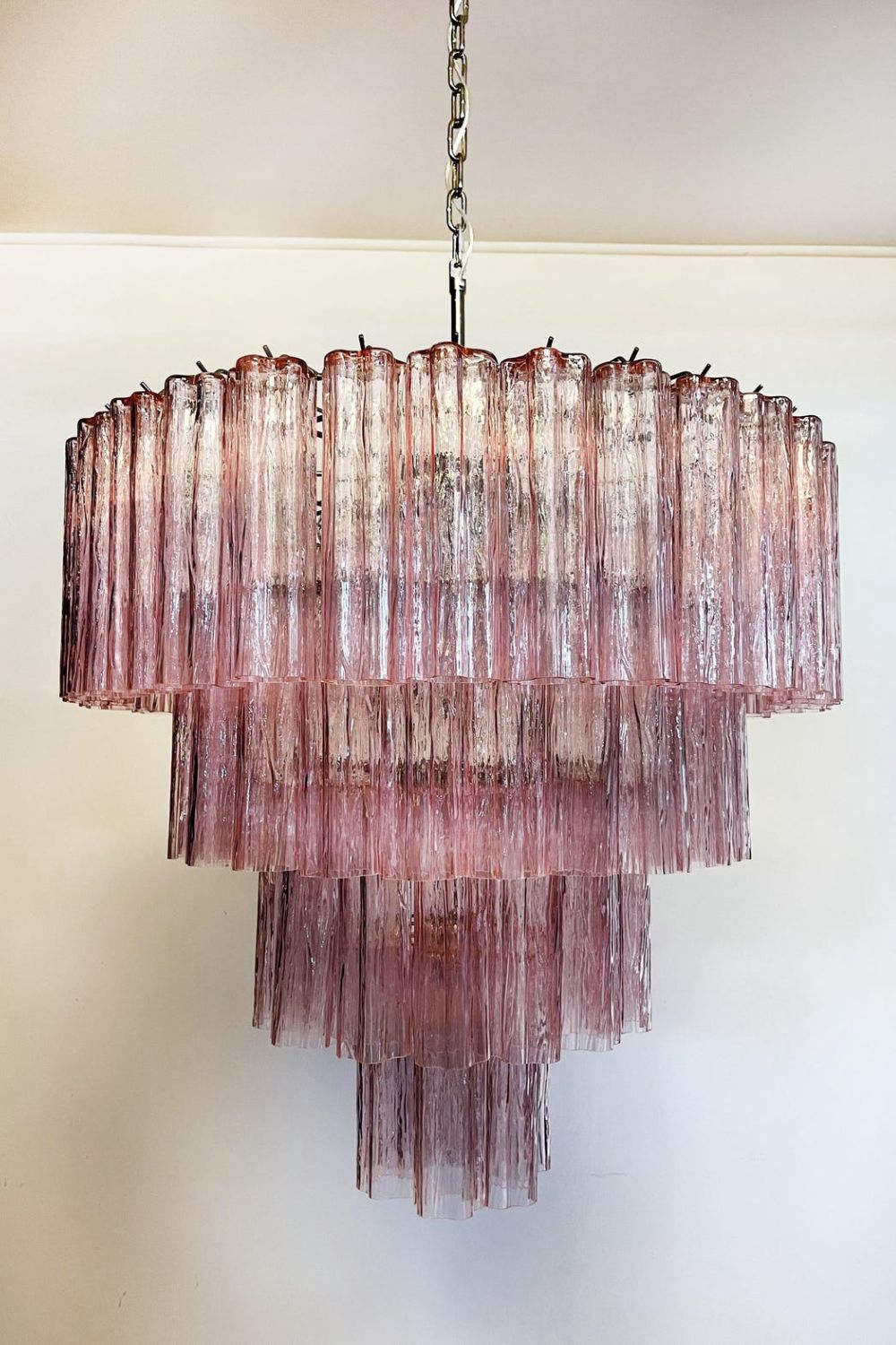 Large Pink Murano Glass Tiered Chandelier