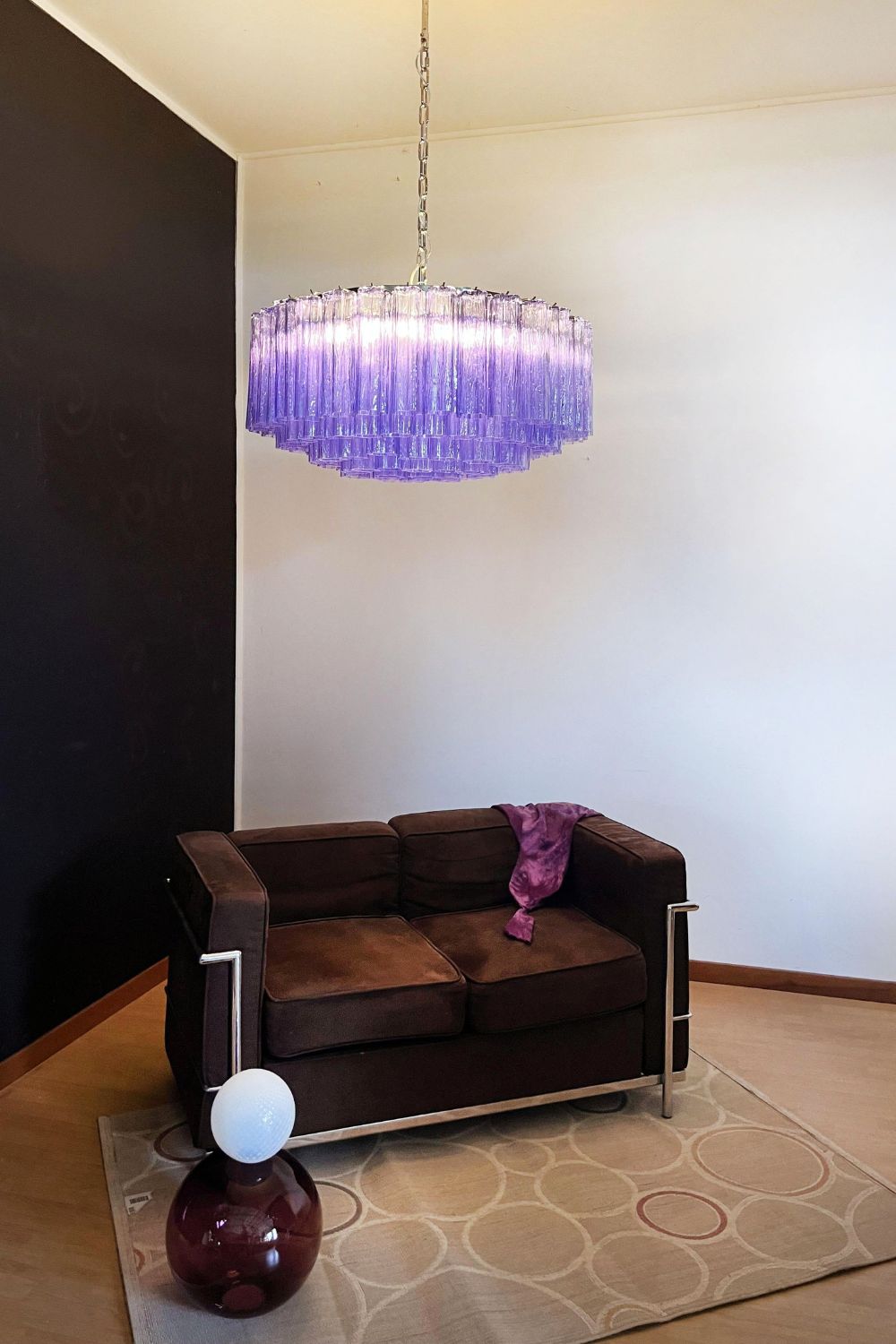 Italian Modernist Purple Murano Glass Tube Chandelier