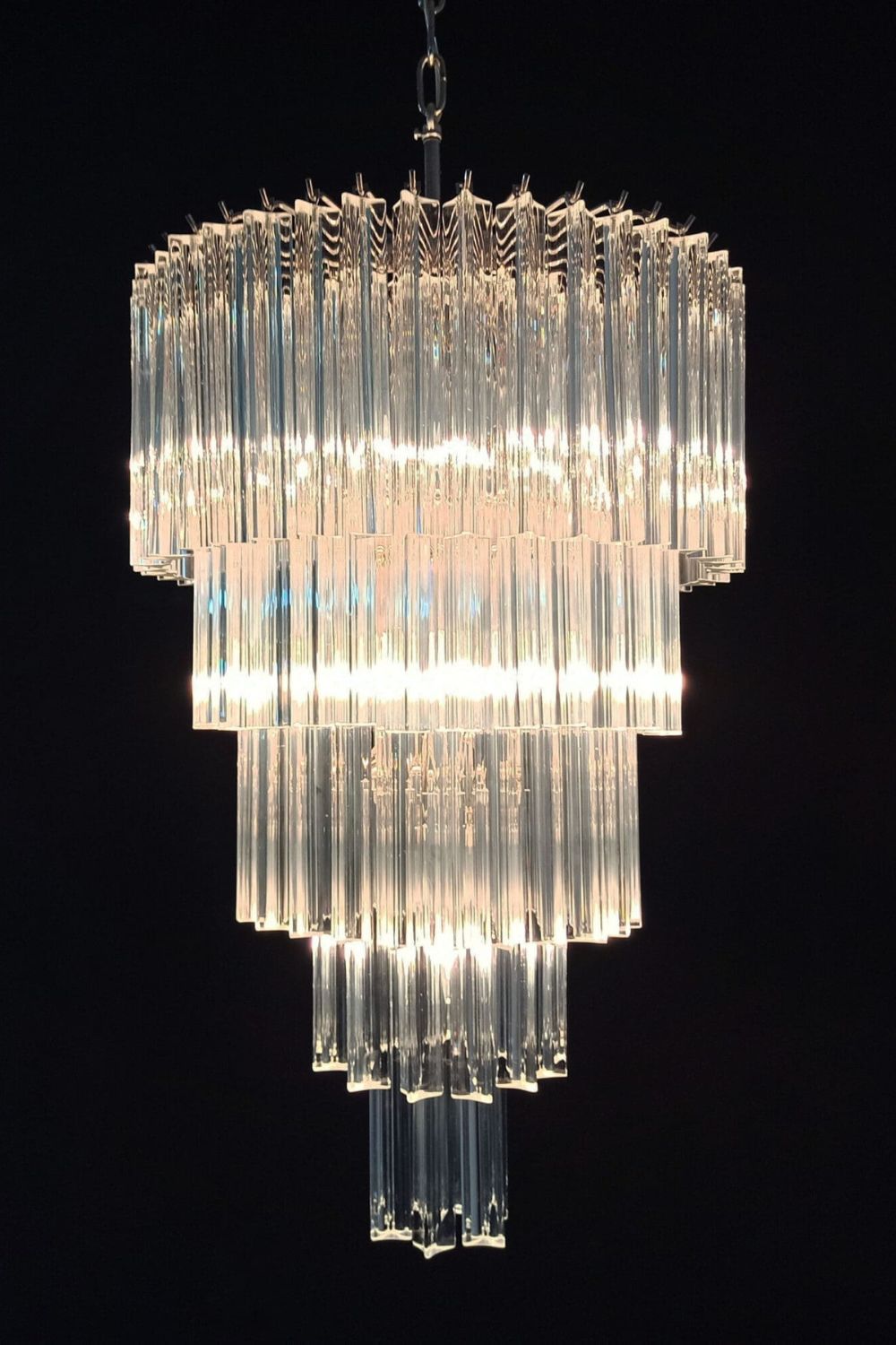 Transparent Murano Glass Prism Tiered Chandelier