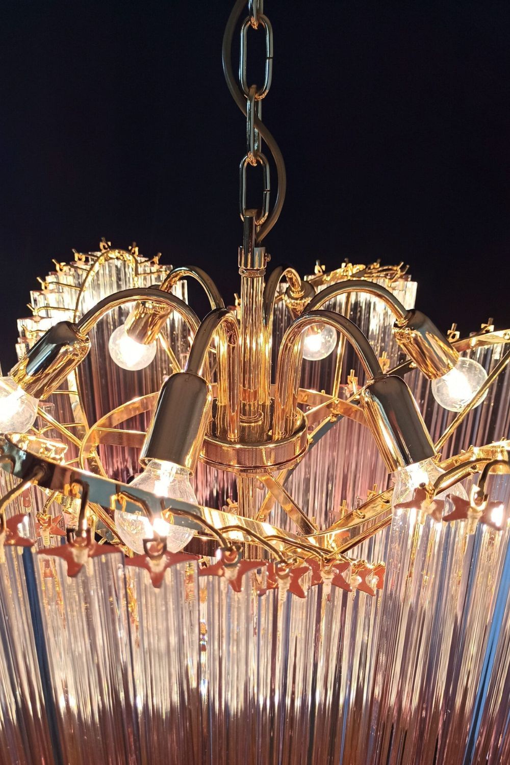 Vintage Pink Murano Quadriedri Prism Chandelier