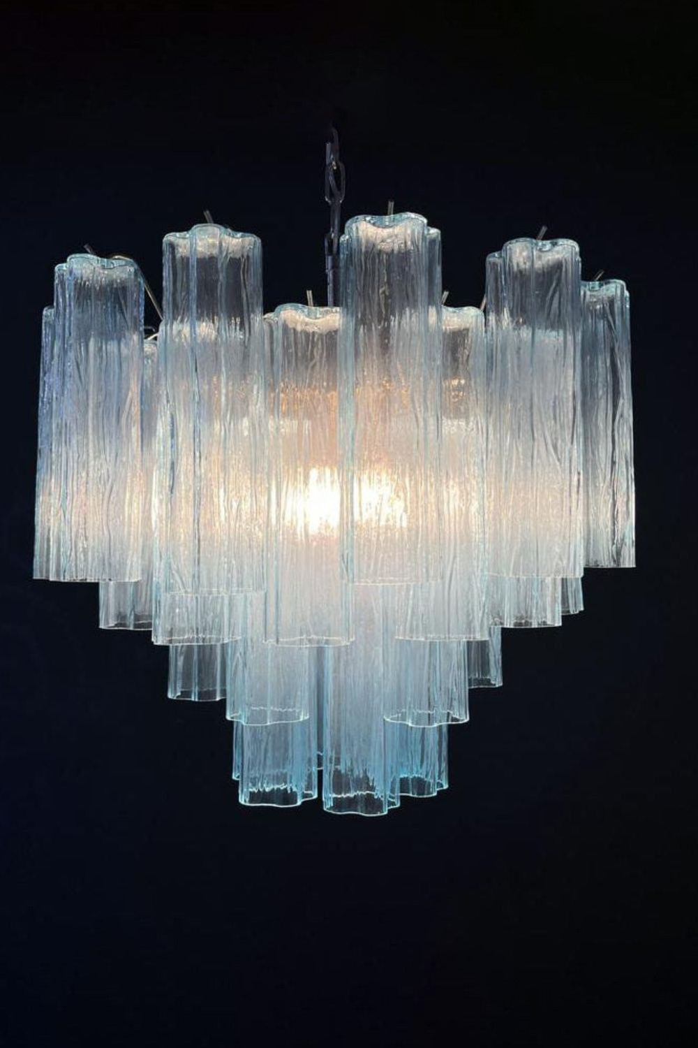 1990s Murano blue glass tube chandelier