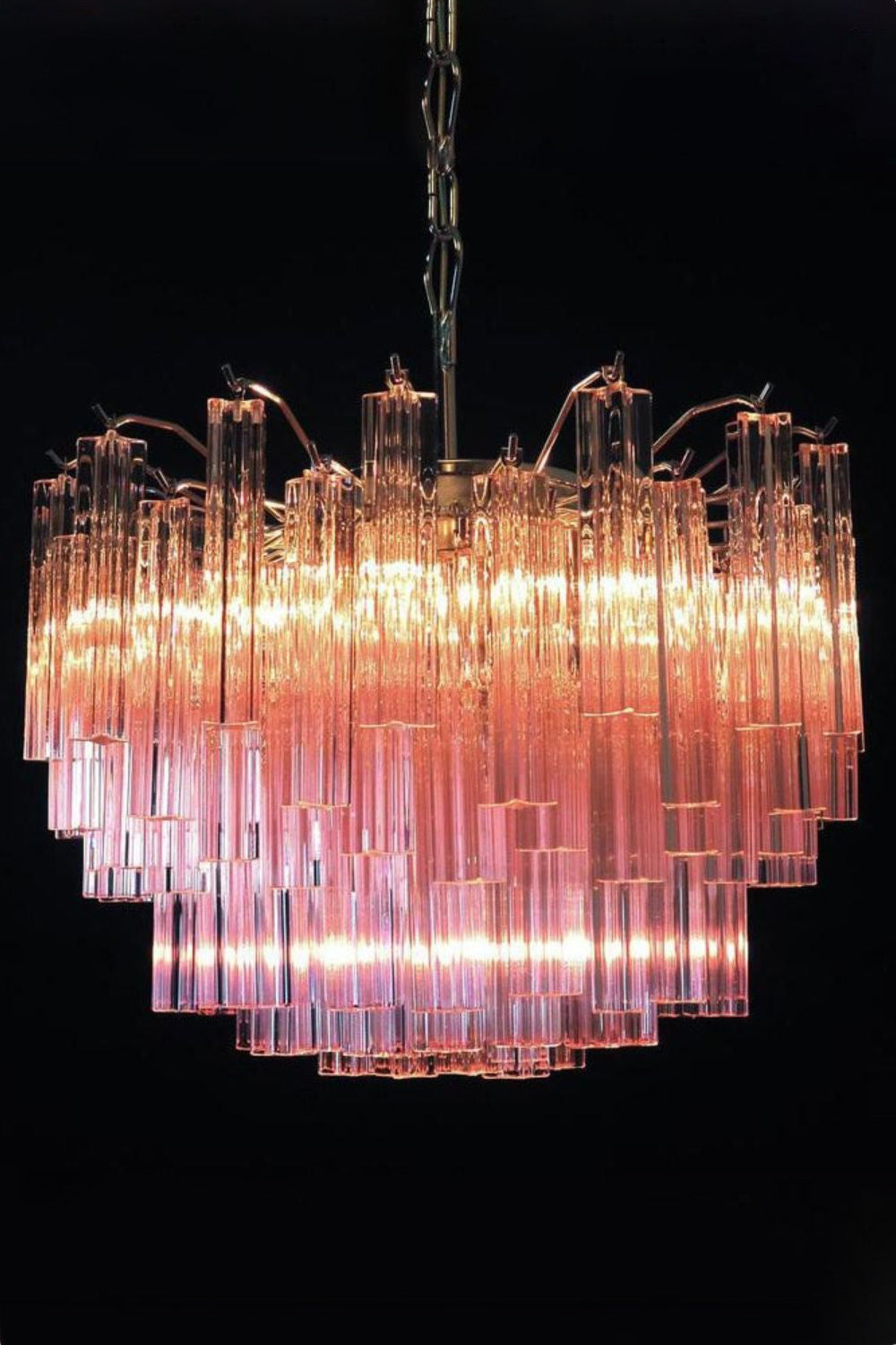 Venetian Pink Crystal Tube Murano Chandelier