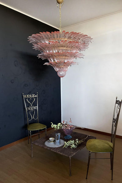 Murano Four-tier pink glass palm leaf chandelier