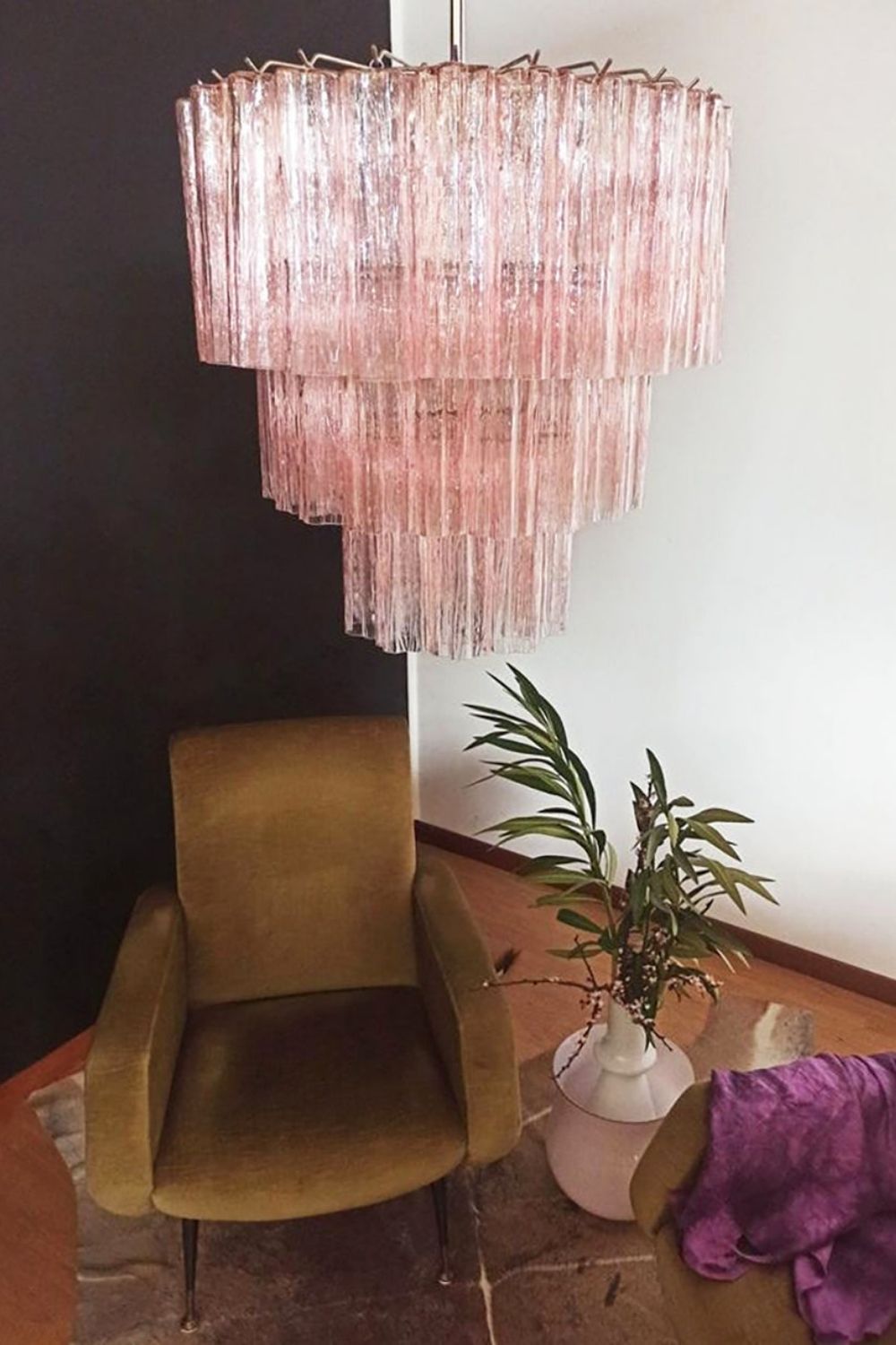 Murano light pink glass tube chandelier