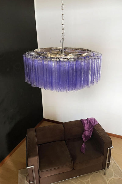 Italian Modernist Purple Murano Glass Tube Chandelier