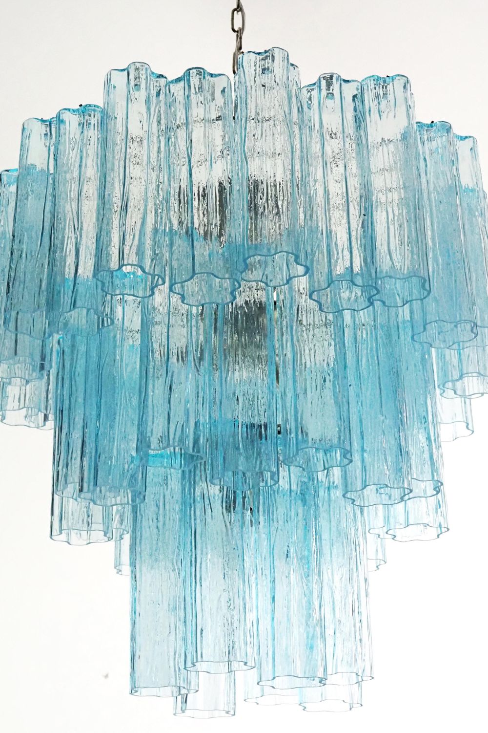 Three-tier Murano Venetian blue glass chandelier