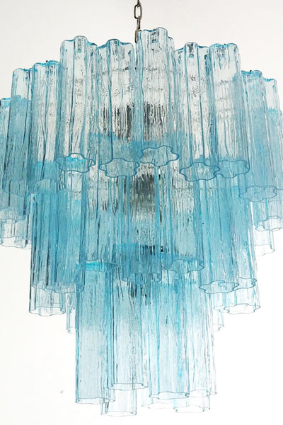 Three-tier Murano Venetian blue glass chandelier