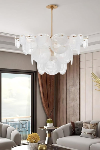 Murano Luxury Brass and Glass Disc Tiered Chandelier