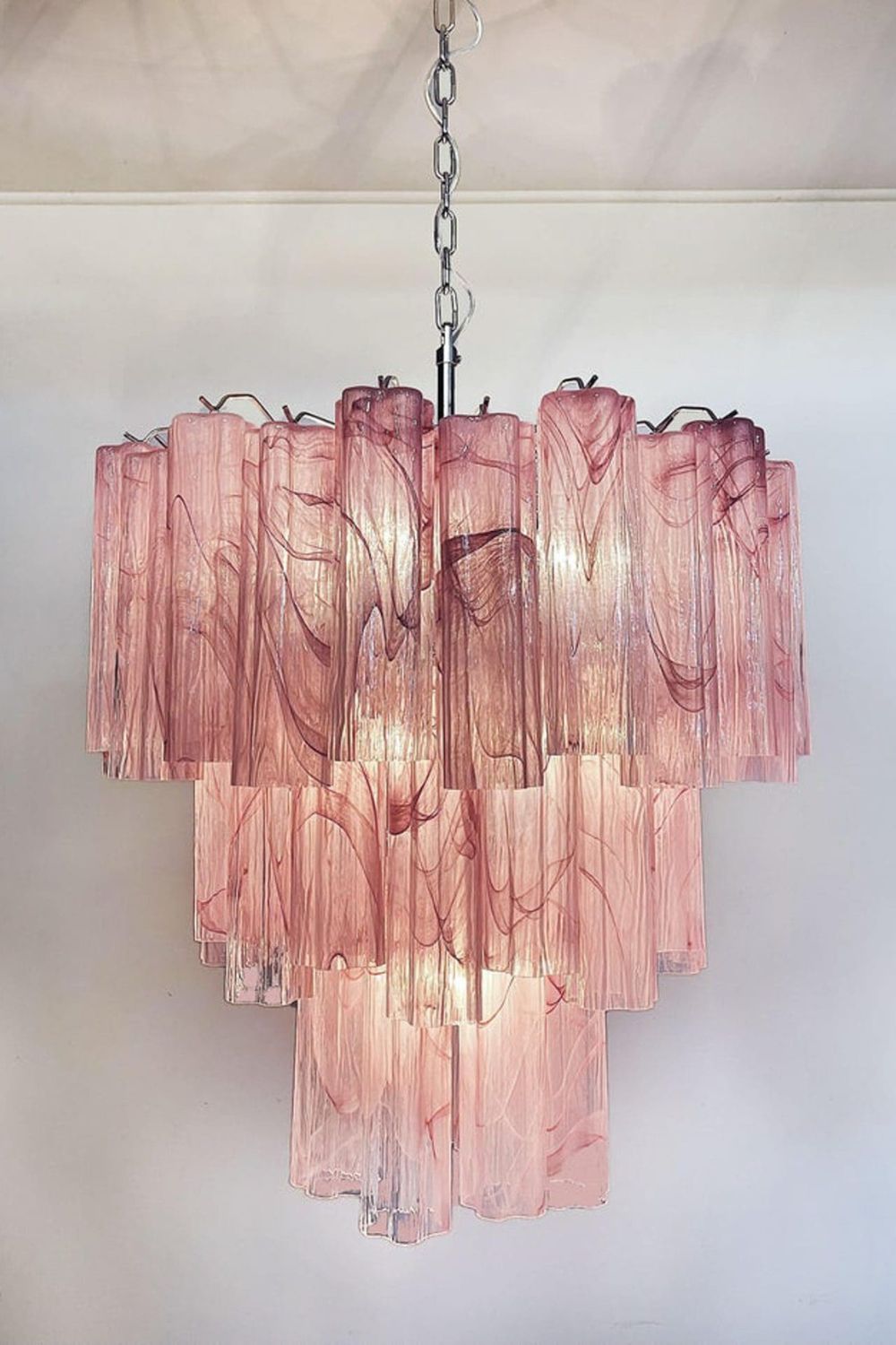 Ruby Glow Murano Three-Tier Glass Chandelier