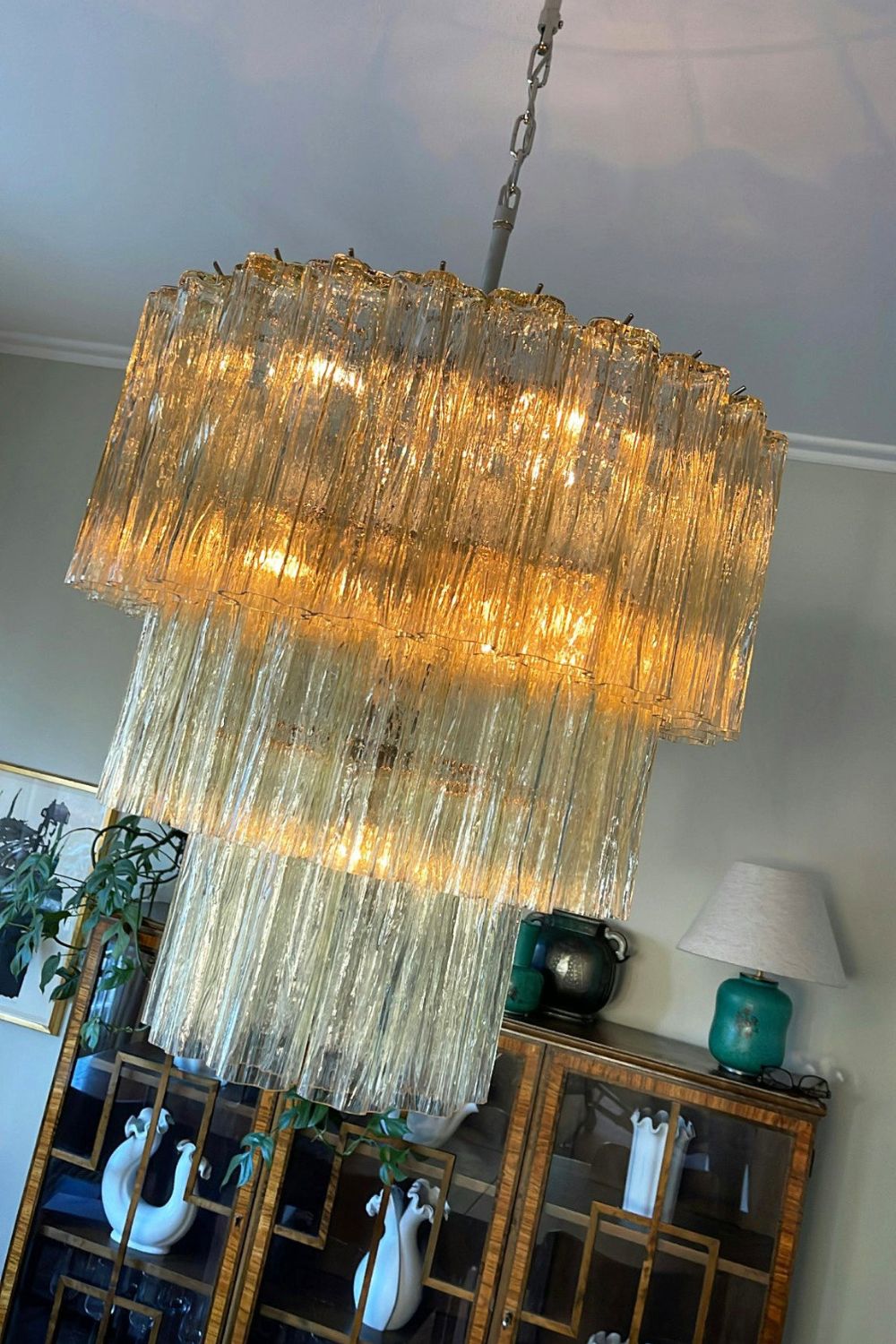 Amber Honey Murano Glass Tube Chandelier