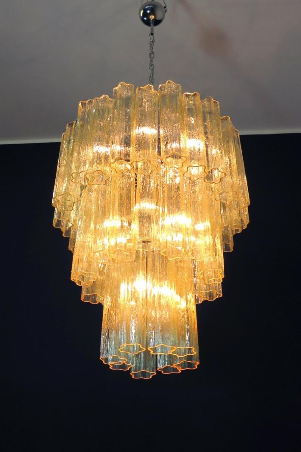 Three-Tier Yellow  Glass Murano Chandelier