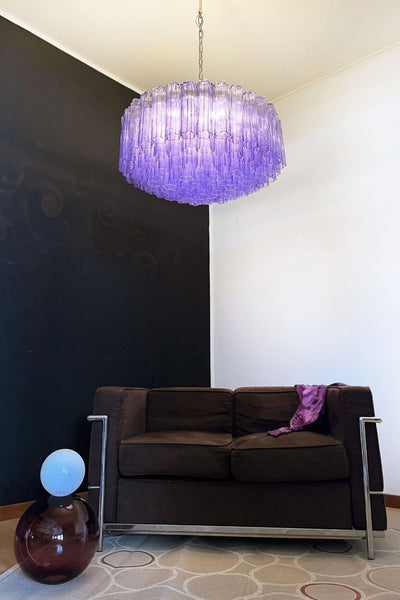 Italian Modernist Purple Murano Glass Tube Chandelier