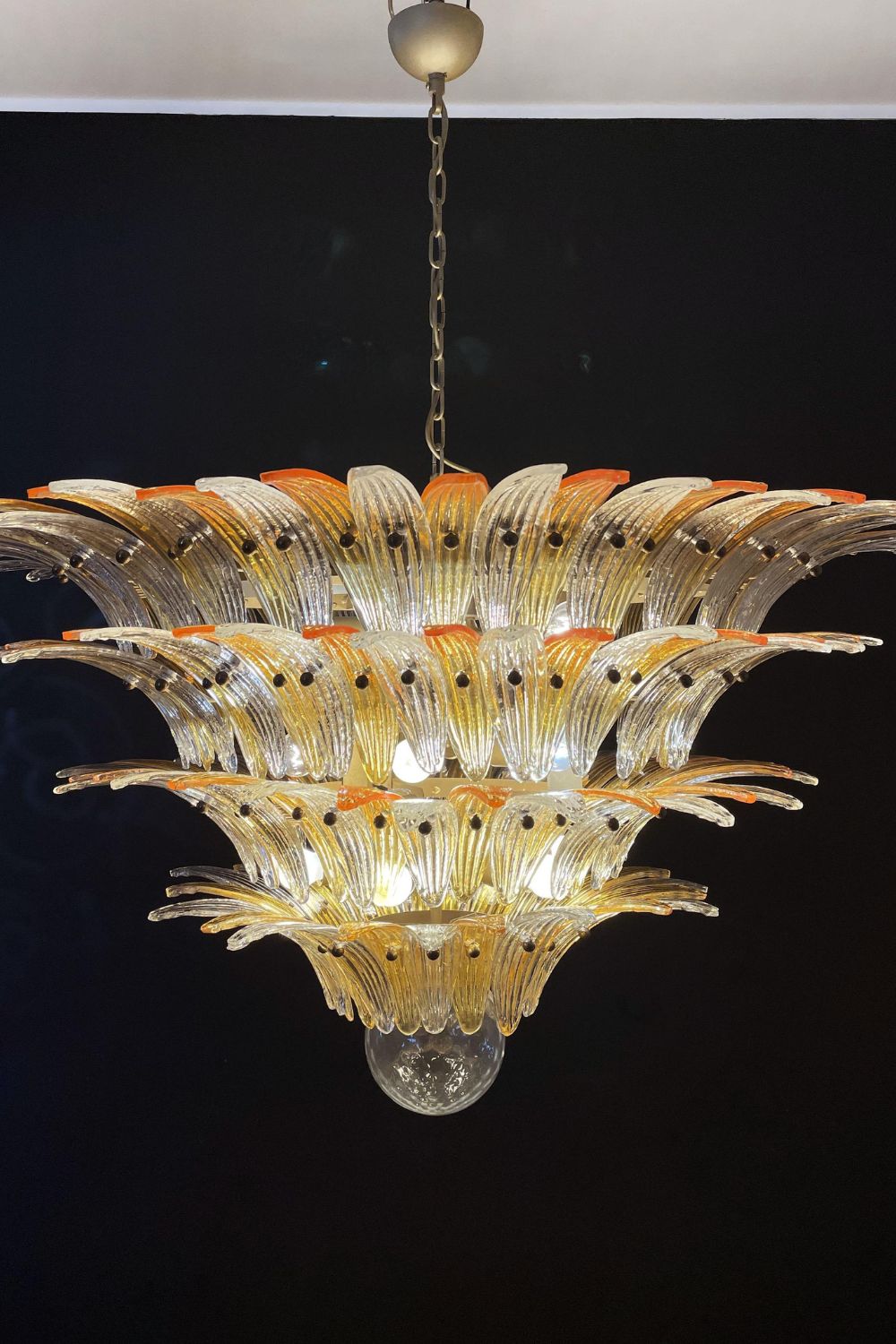 Amber and Clear Murano Glass Palmette Chandelier