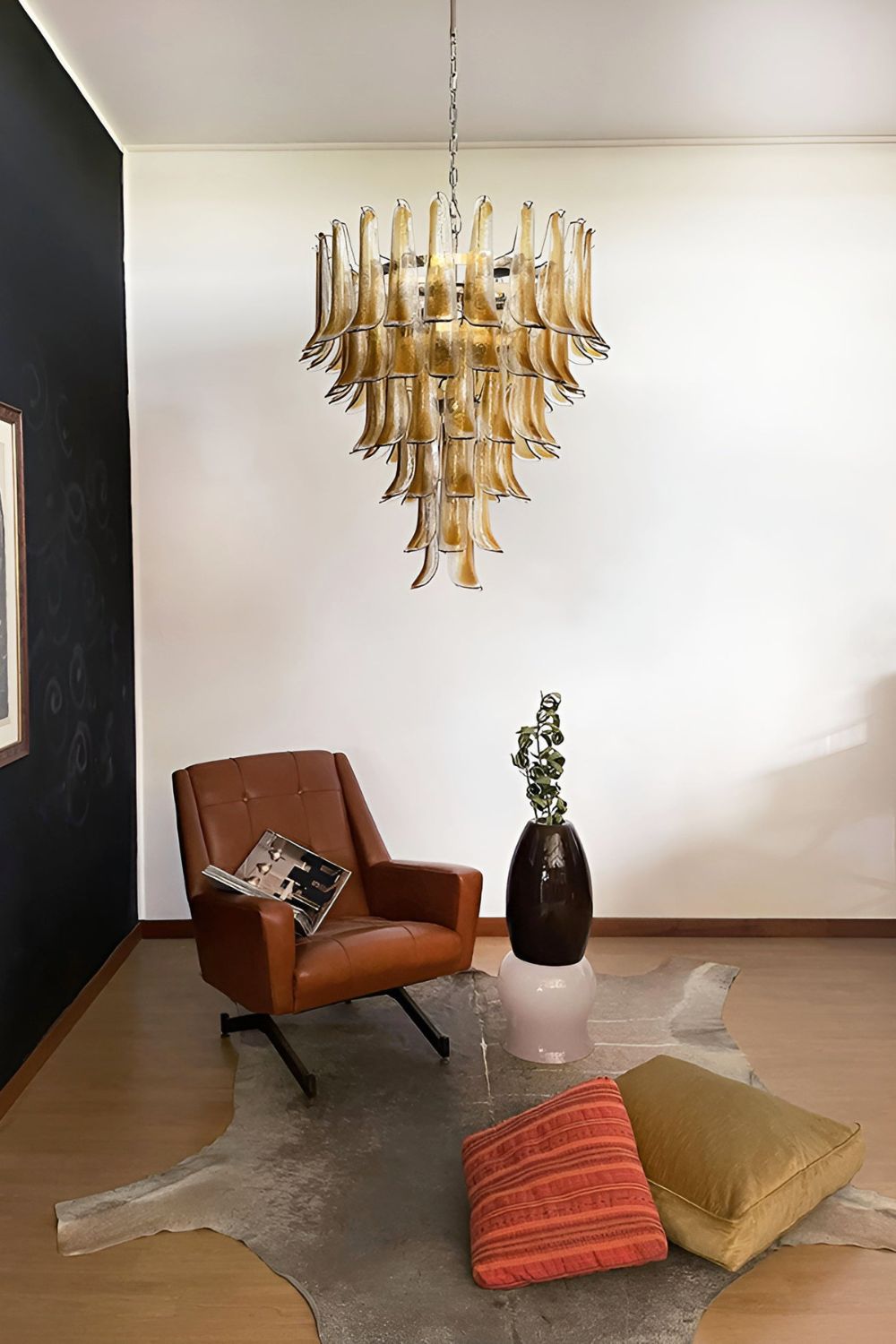 Amber Murano Glass Petal Cascade Chandelier