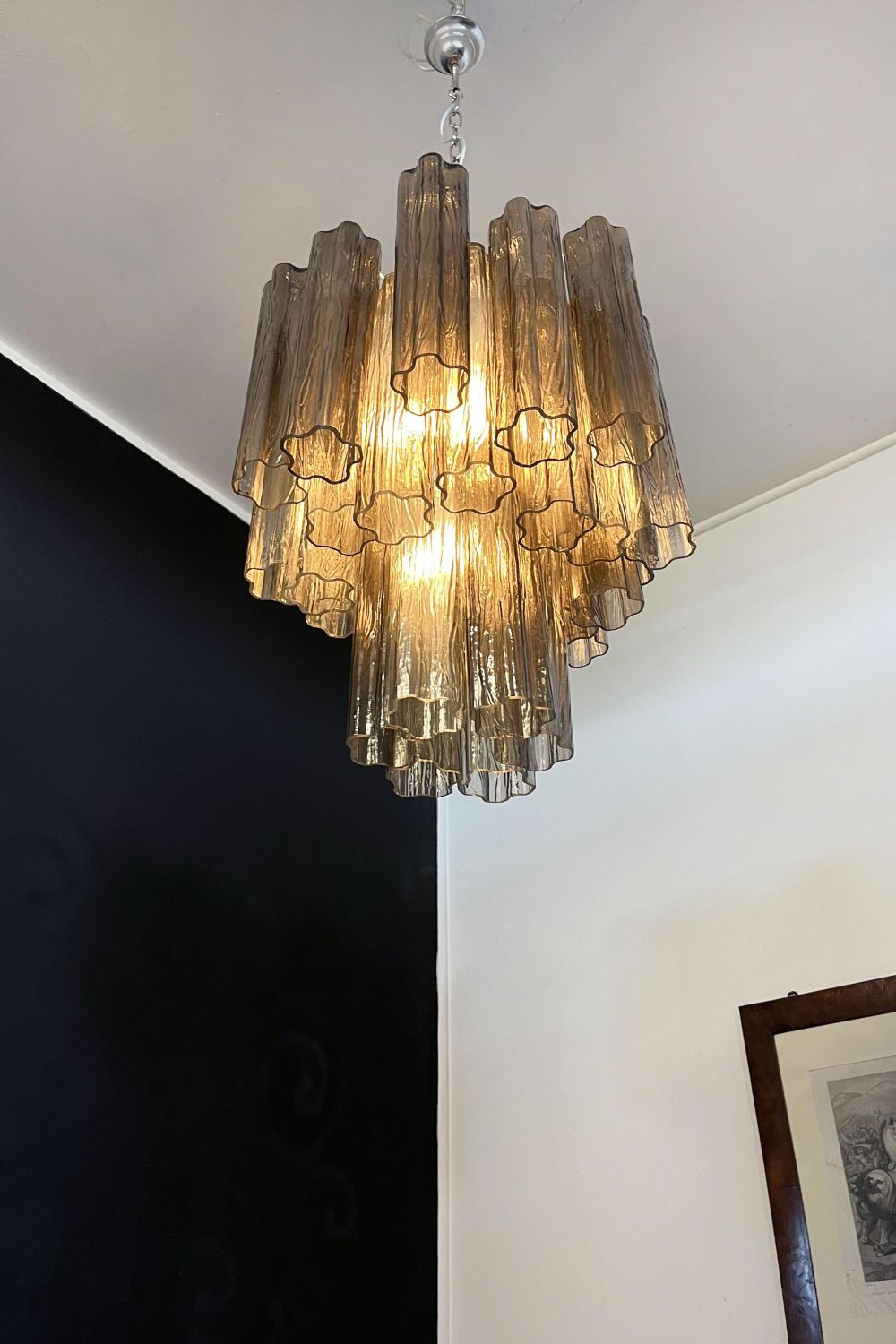 Vintage Smoked Glass Tube Chandelier