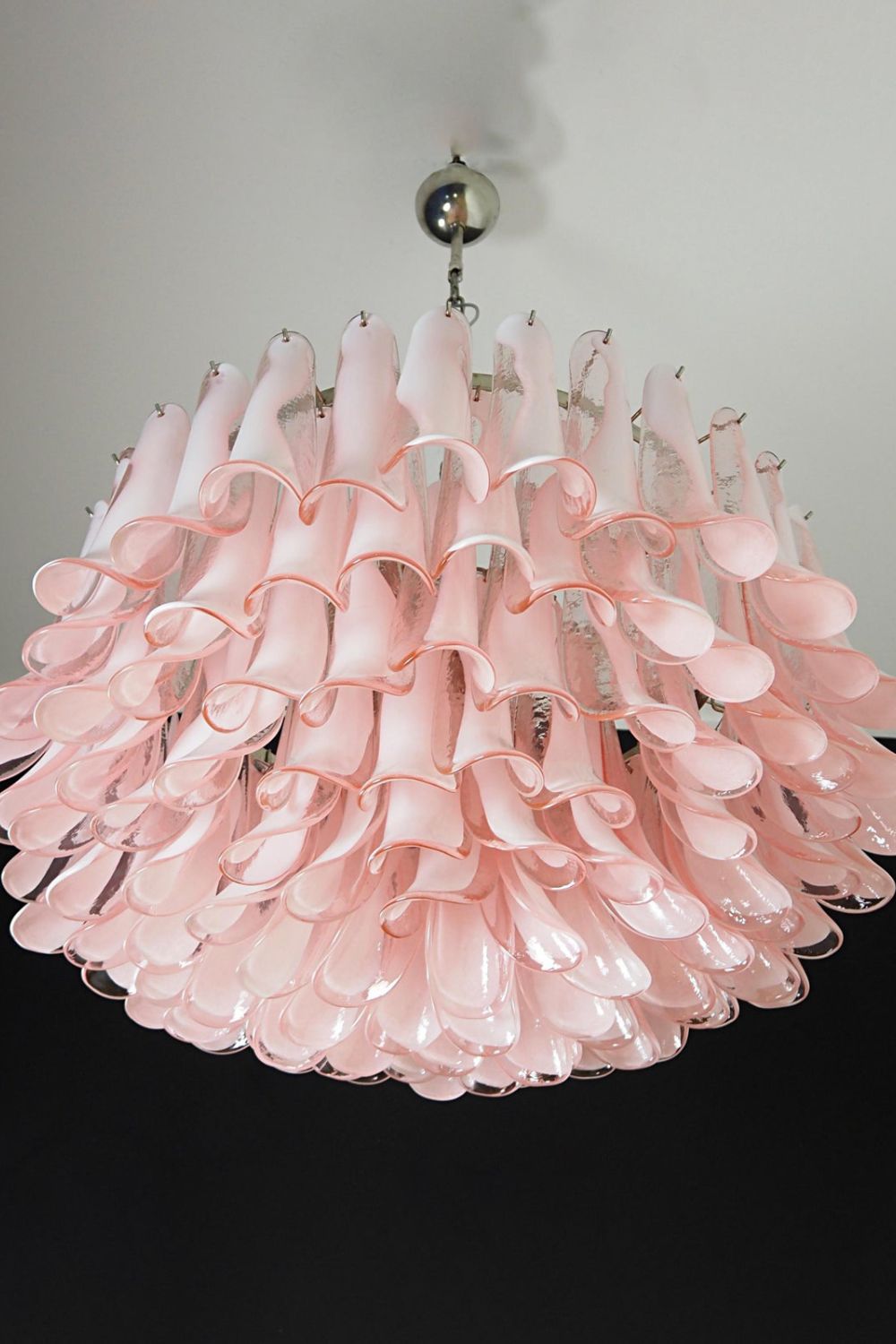 1990s Italian Murano Pink Flower Chandelier