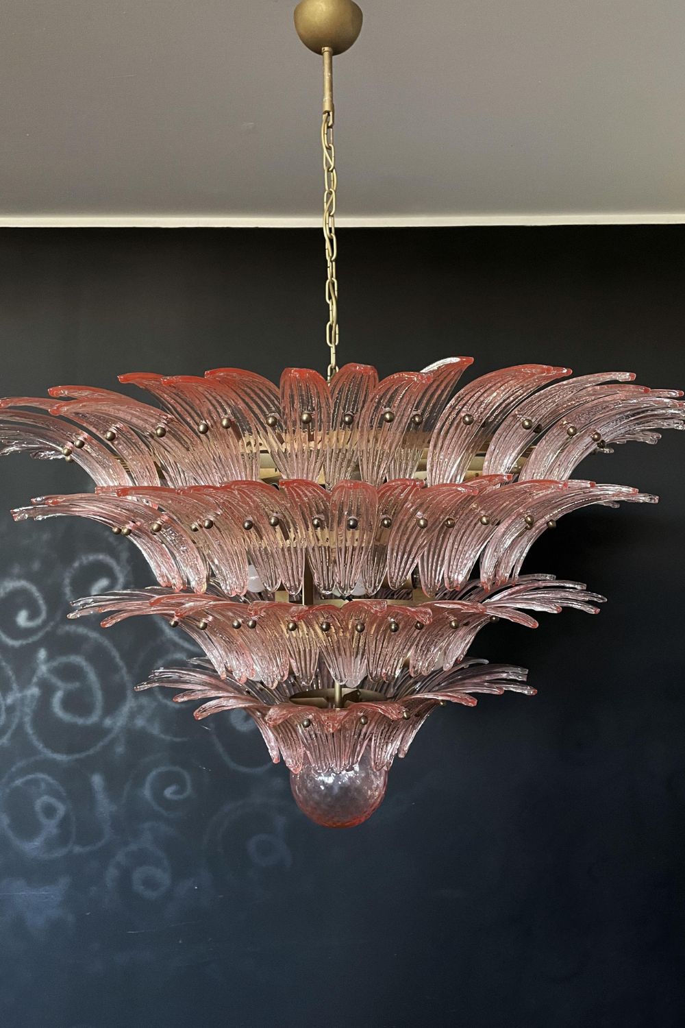 Murano Four-tier pink glass palm leaf chandelier