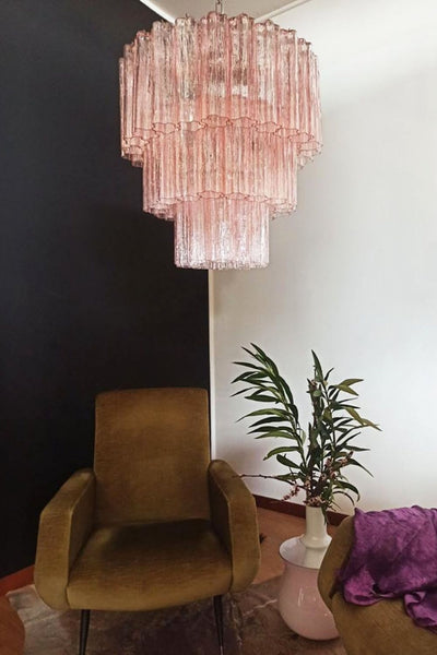 Murano light pink glass tube chandelier