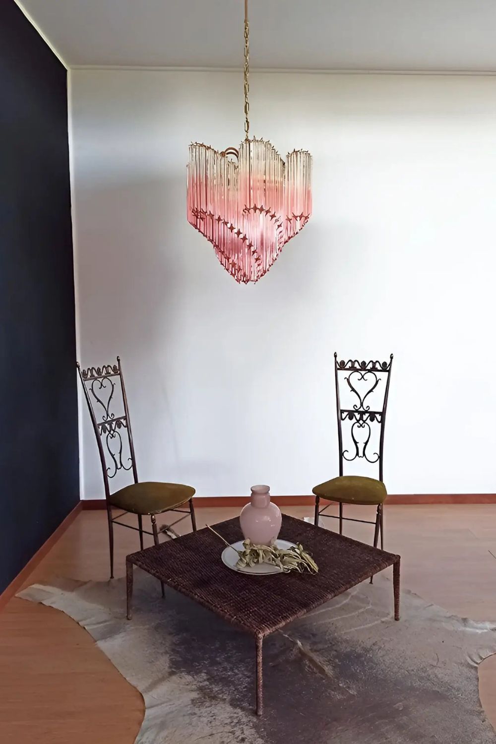 Vintage Pink Murano Quadriedri Prism Chandelier