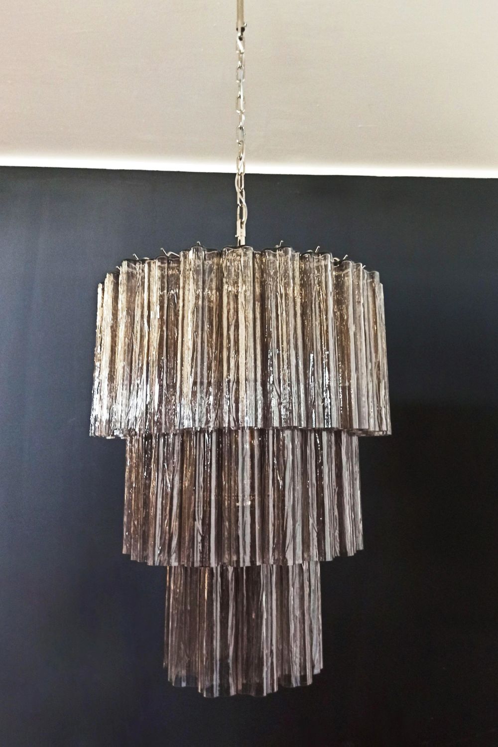 Modern Smoked Glass Tube Murano Chandelier