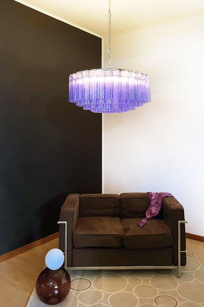 Italian Modernist Purple Murano Glass Tube Chandelier