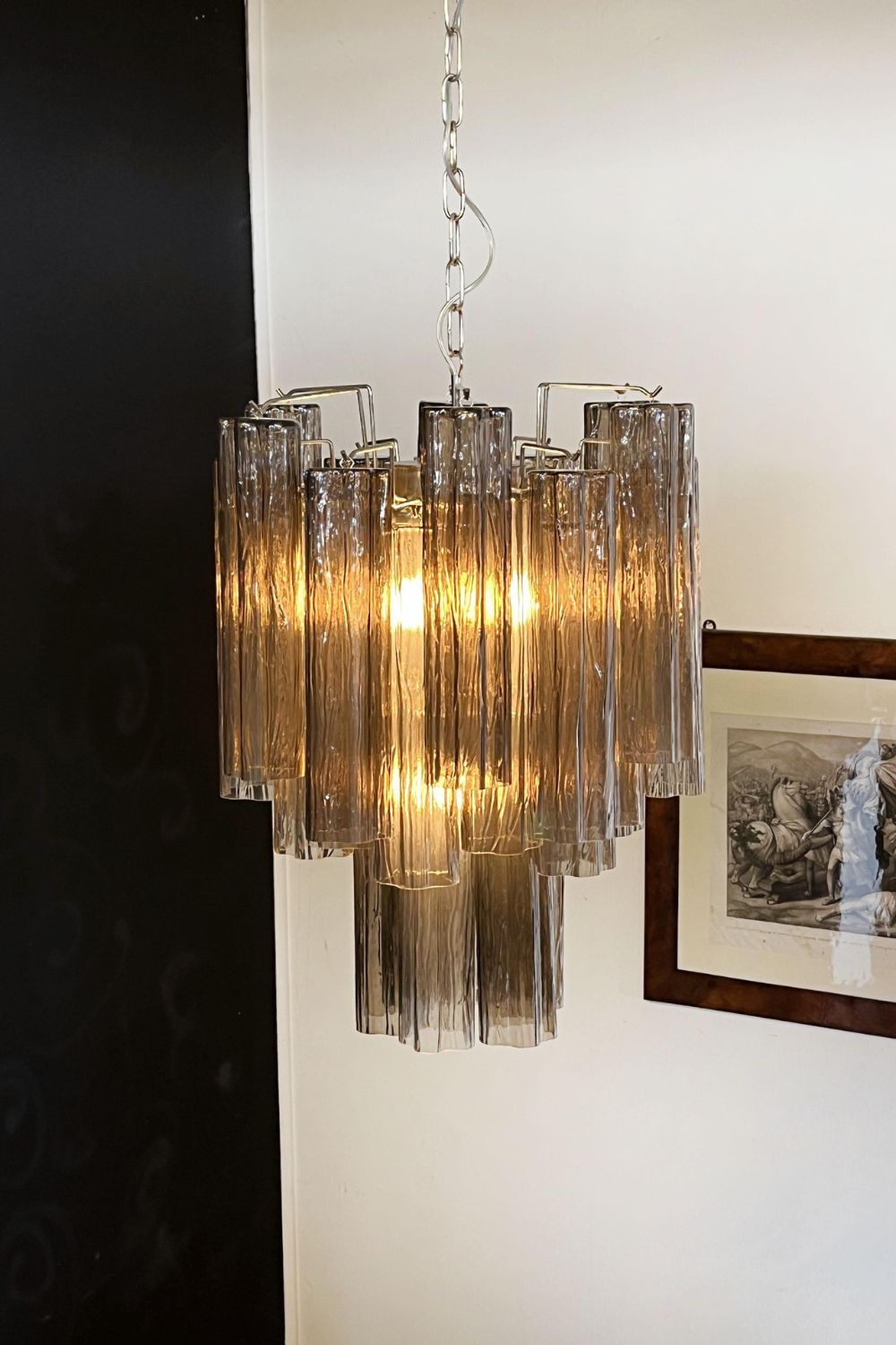 Vintage Smoked Glass Tube Chandelier