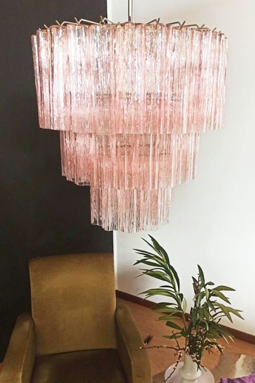 Murano light pink glass tube chandelier