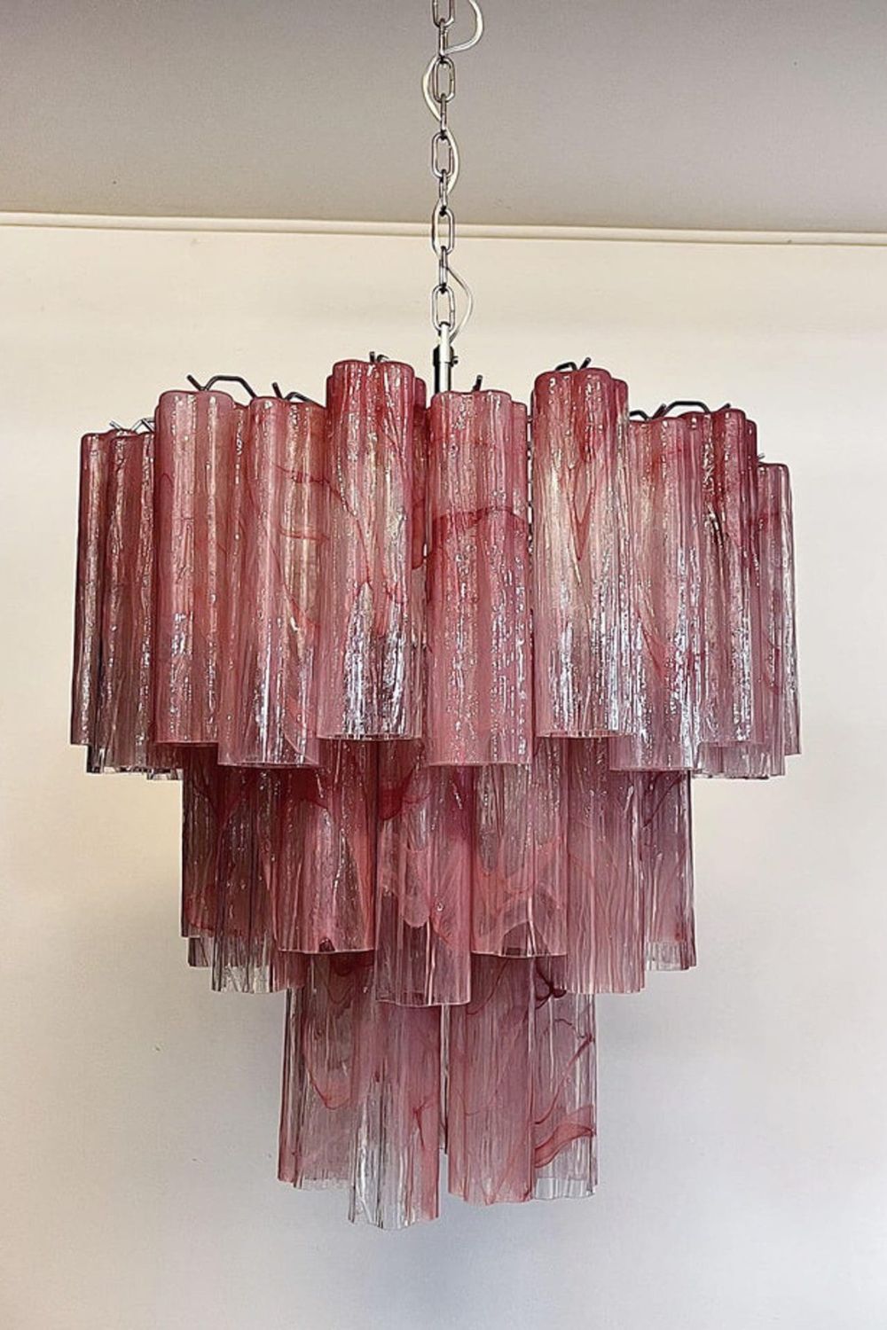 Ruby Glow Murano Three-Tier Glass Chandelier