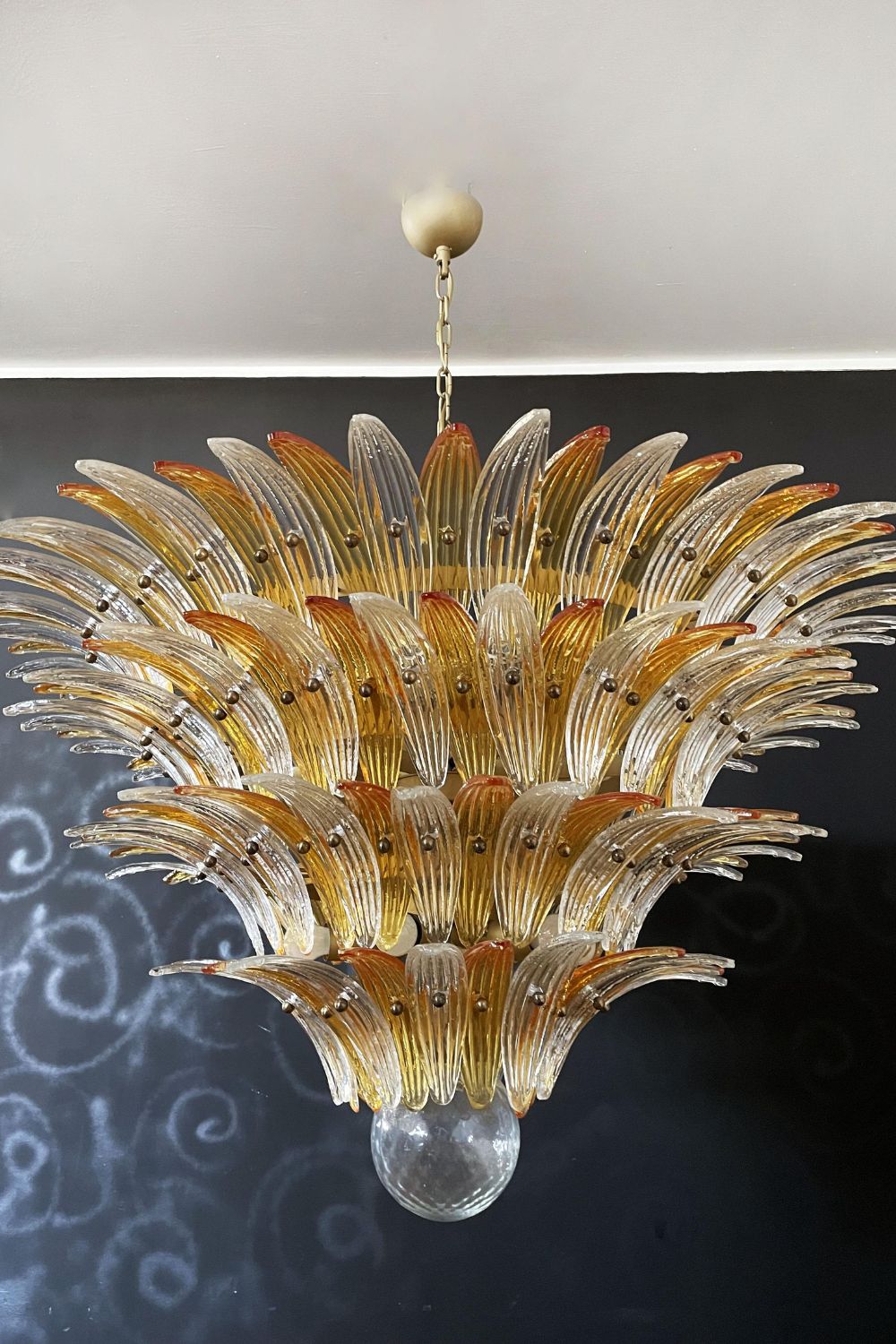 Amber and Clear Murano Glass Palmette Chandelier