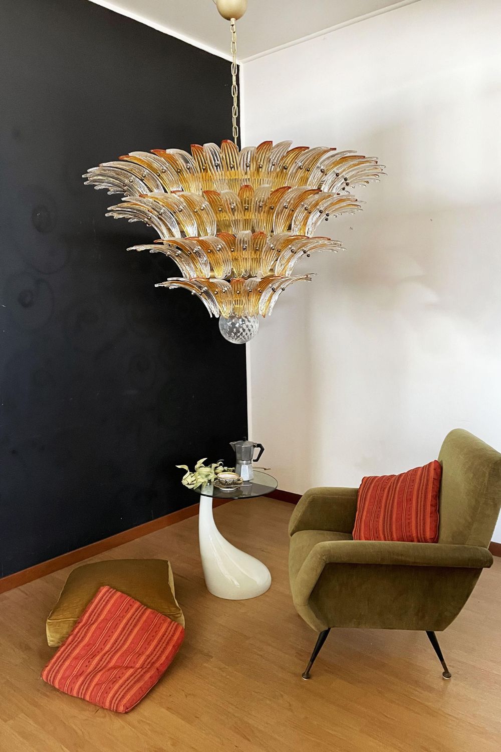 Amber and Clear Murano Glass Palmette Chandelier