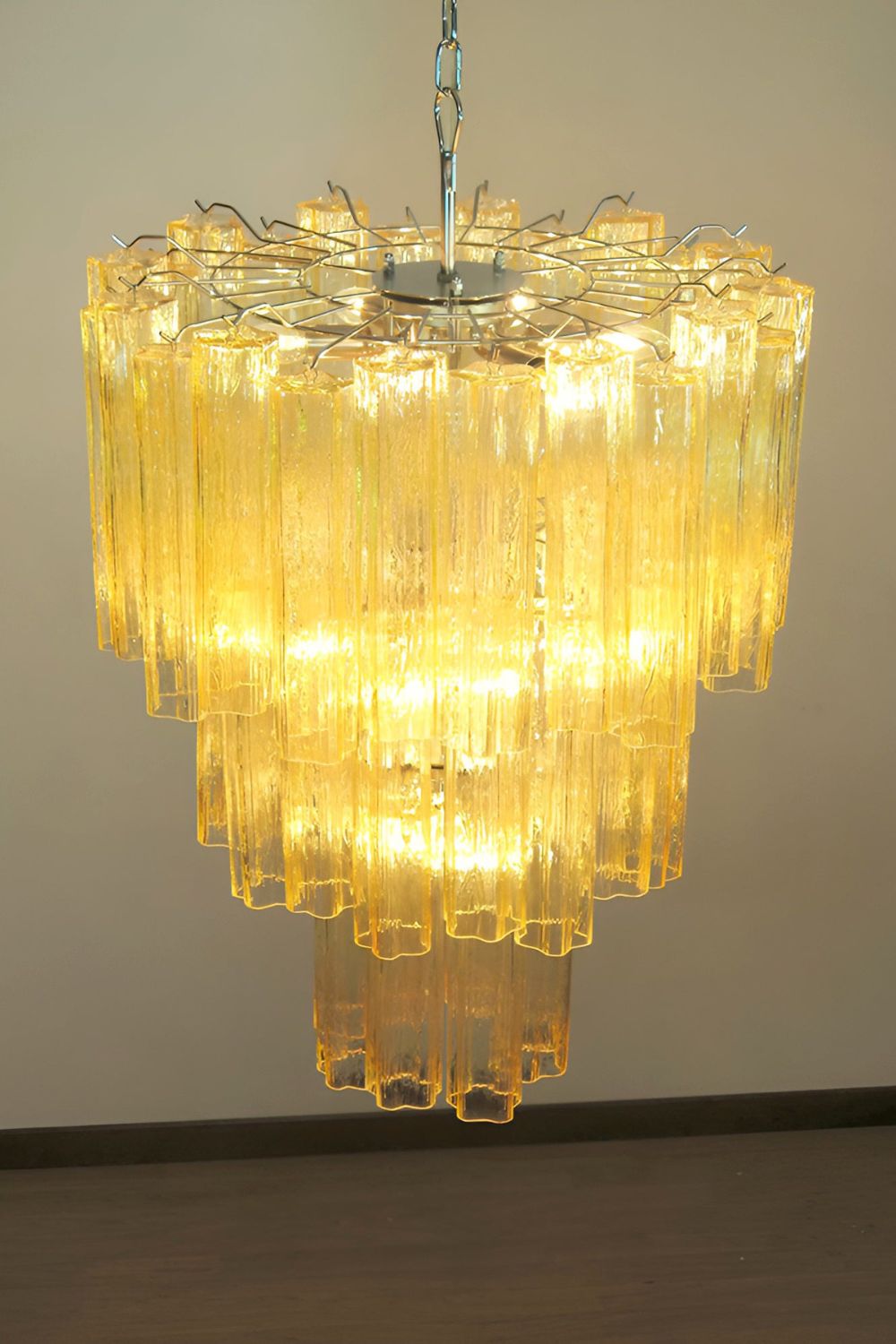 Three-Tier Yellow  Glass Murano Chandelier