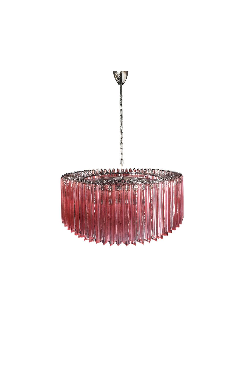 Large pink Murano Triedri glass prism chandelier