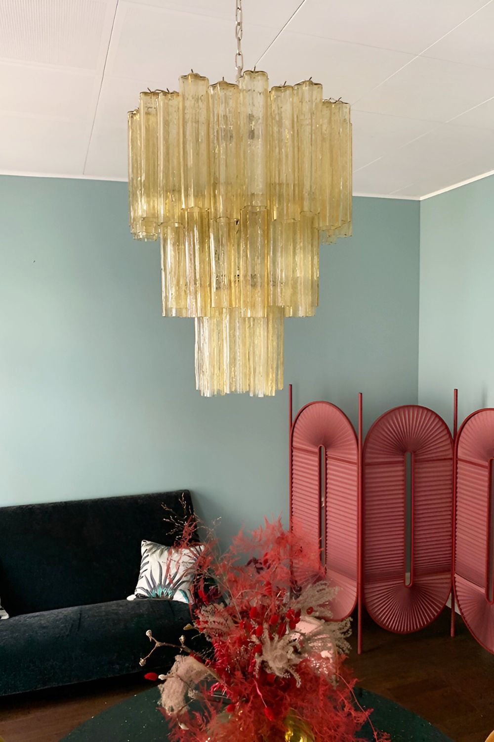 Three-Tier Yellow  Glass Murano Chandelier