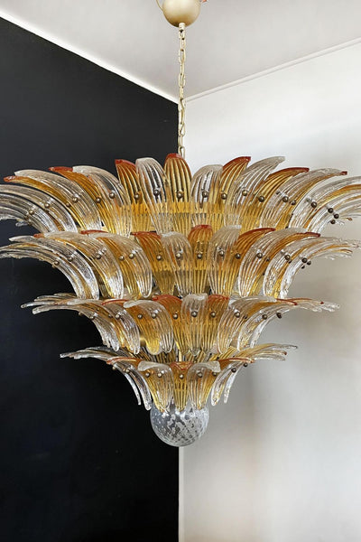 Amber and Clear Murano Glass Palmette Chandelier