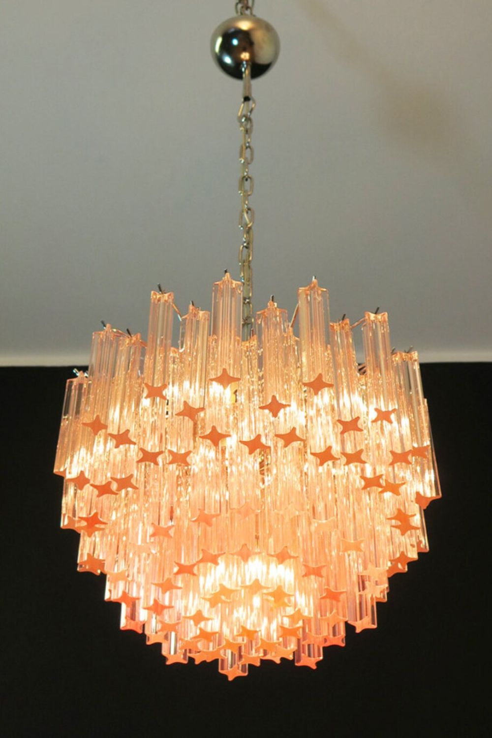 Venetian Pink Crystal Tube Murano Chandelier